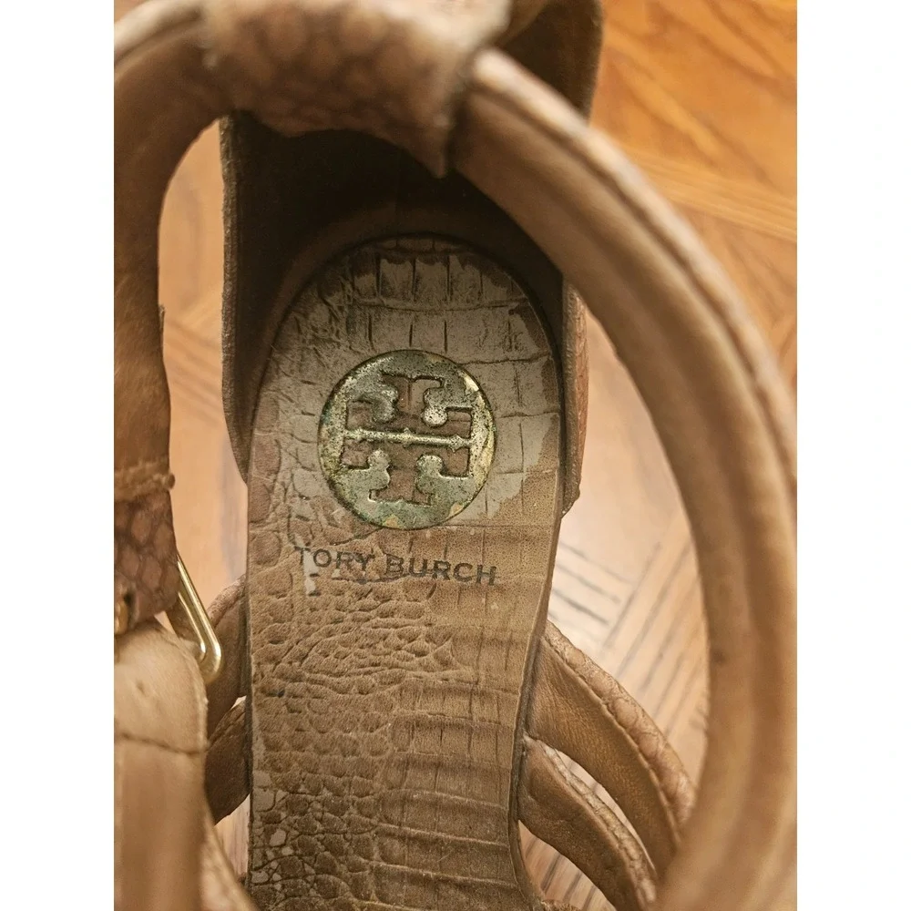 Tory Burch Wedge‎ Espadrille Sandals, Sz7, Tan Straps.